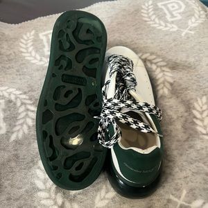 Green and off white platform sneaker
